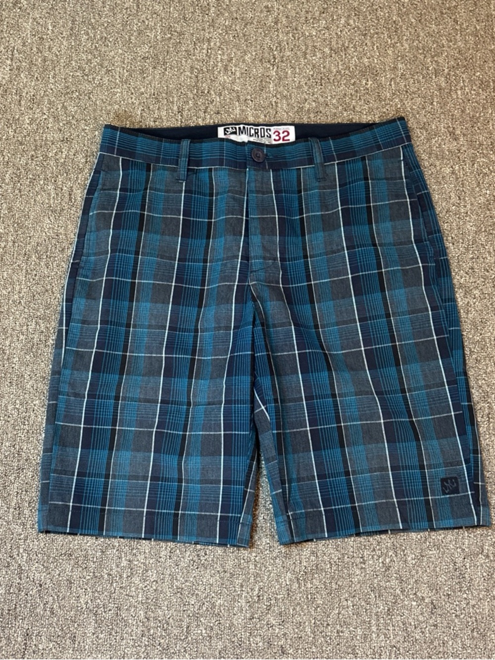 Micros Teal & Navy Plaid Men’s Flat Front Shorts